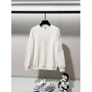 MONCLERフロックプリントアルファベットLOGO腕ナイロン章仔ポケットロゴ丸首衛衣