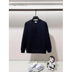 MONCLERフロックプリントアルファベットLOGO腕ナイロン章仔ポケットロゴ丸首衛衣