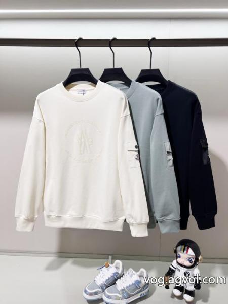 MONCLERフロックプリントアルファベットLOGO腕ナイロン章仔ポケットロゴ丸首衛衣 0 