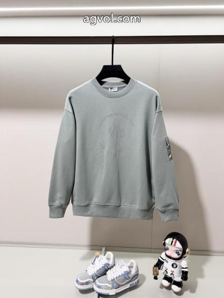 MONCLERフロックプリントアルファベットLOGO腕ナイロン章仔ポケットロゴ丸首衛衣 5 